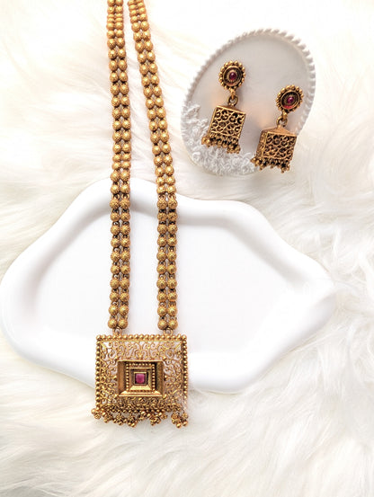 AUR224-  Long Haaram Necklace and Earrings Set