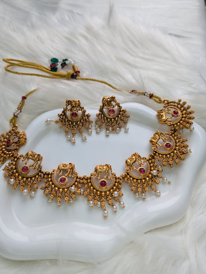AUR064- Gajra Traditional Jewelry -Necklace and Earring