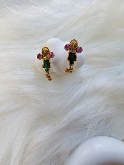 AUR046- Traditional Choker Set Ruby Green - Necklace and Earring