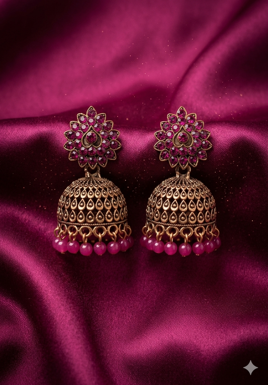 AUR271- Golden Pink Stone Jhumka