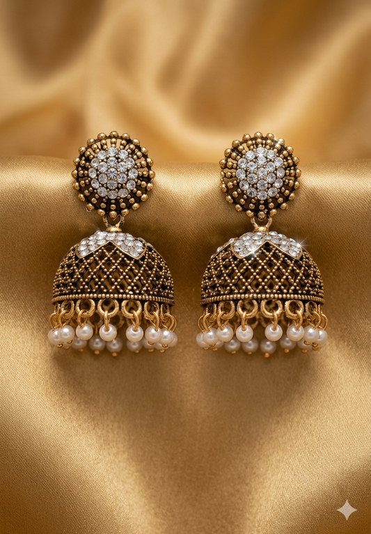 AUR273- White  Stone Jhumka