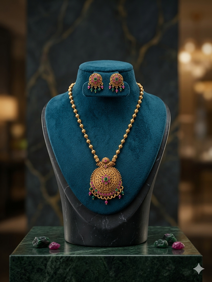 AUR241- Small Beads Necklace and Earrings Set