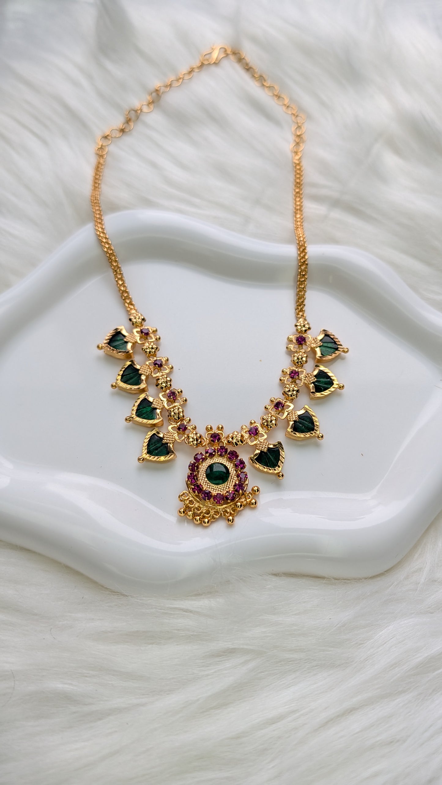 AUR036-4+4 Palakka Necklace - Kerala Traditional Jewelry Set
