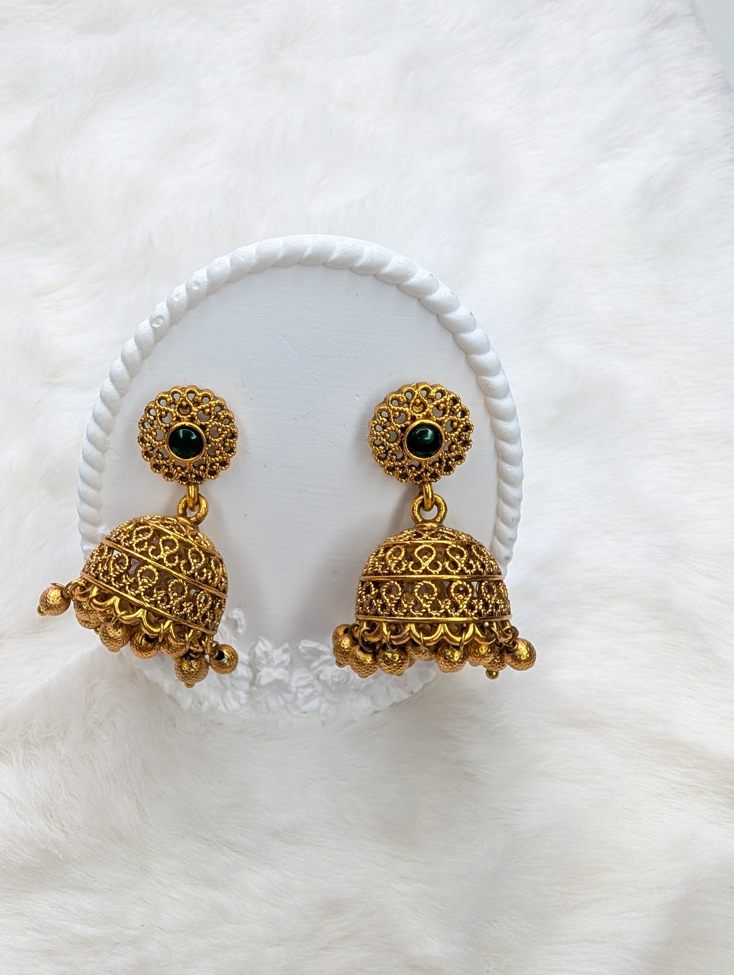 AUR118- TraditionalGreen Stone Jhumka
