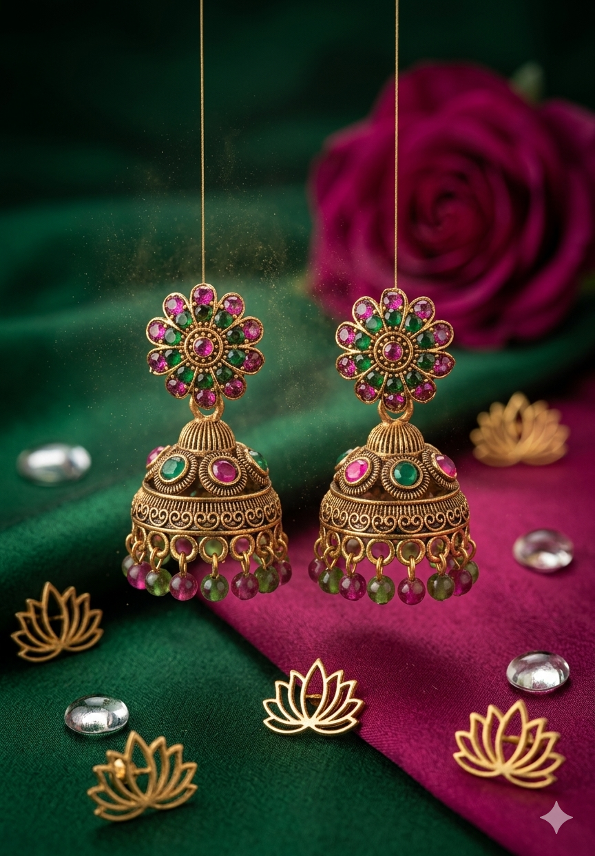 AUR276- Multi stone Jhumka