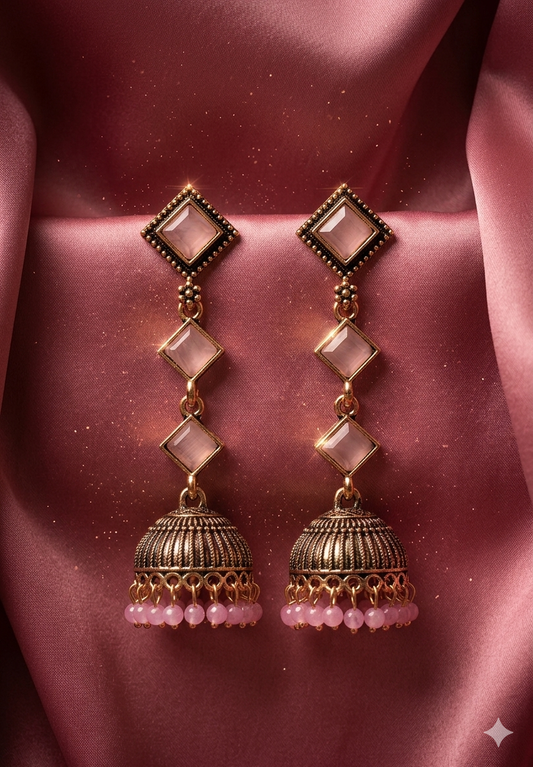 AUR272- Long  Stone Jhumka