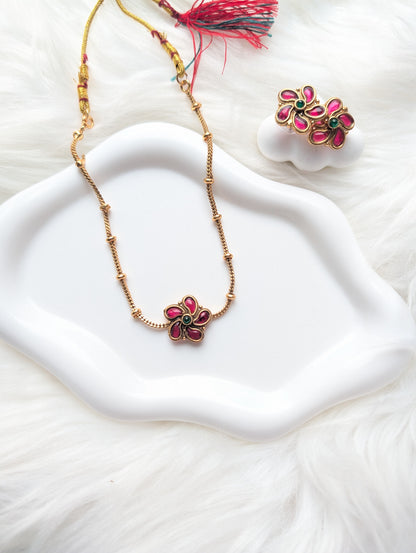 AUR0206-Single Flower Traditional Necklace and Earrings