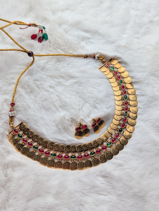 AUR235-   Coin Necklace and Earrings Set