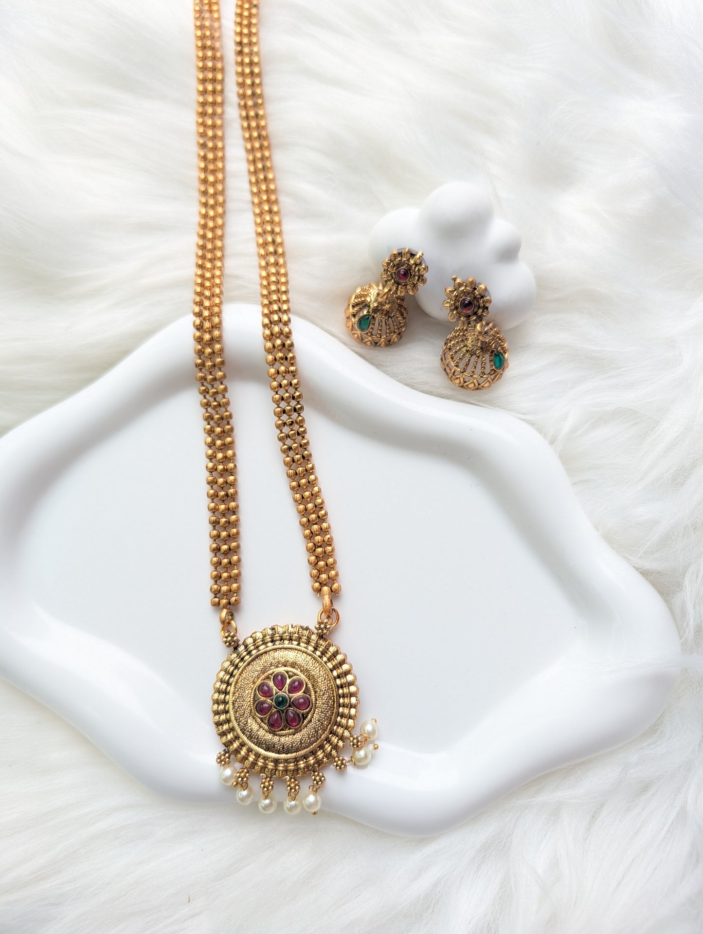 AUR0209- Semi long Traditional Necklace and Earrings