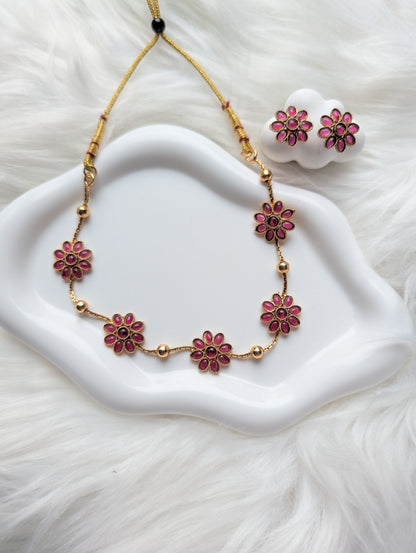 AUR0205- Flower Traditional Necklace and Earrings