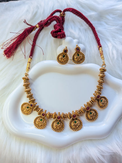 AUR047- Premium Traditional Jewelry Set Ruby Green - Necklace and Earring
