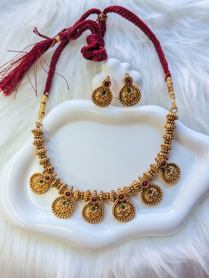 AUR047- Premium Traditional Jewelry Set Ruby Green - Necklace and Earring