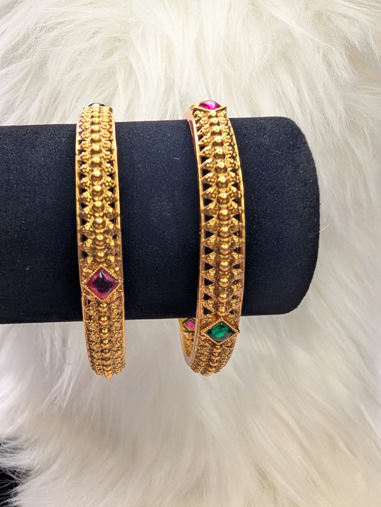 AUR111- Ruby Green Stone Bangle
