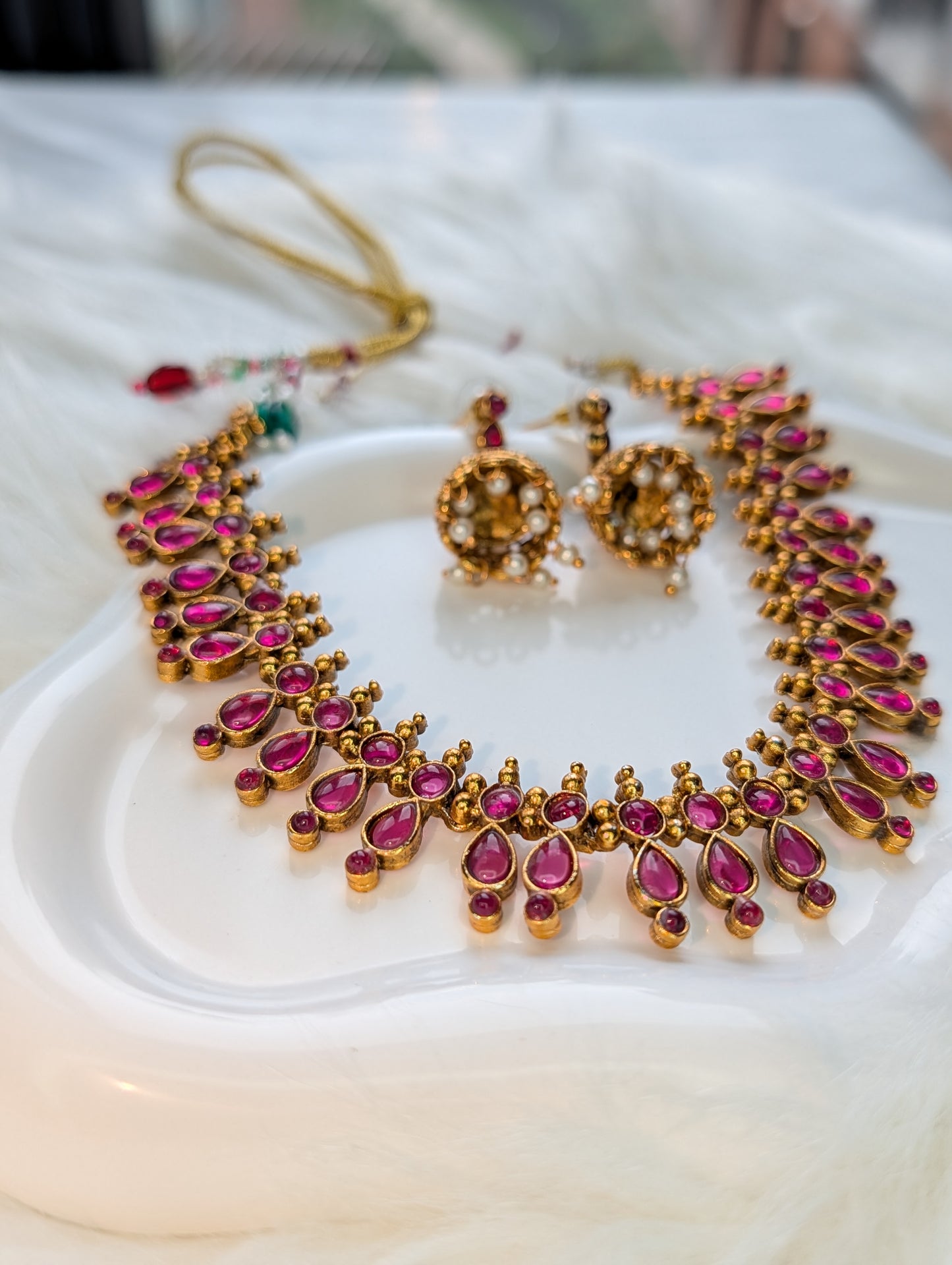 AUR063- Ruby Traditional Jewelry -Necklace and Earring